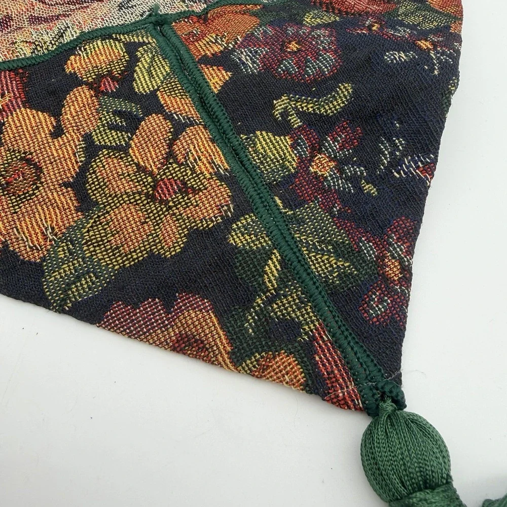 Vintage Tapestry Table Runner Tassels Floral 13